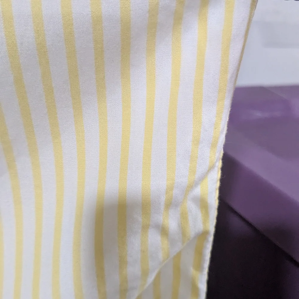 VintageJ Crew Shirt Mens XL Extra Large  Yellow White Striped Button Long Sleeve